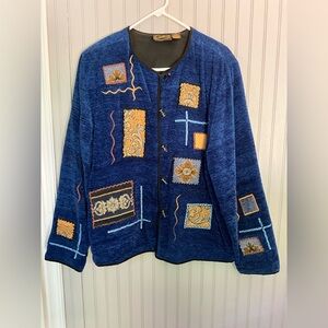 Allure Royal Blue Cardigan with Black Trim. Beautiful colors. Size large.